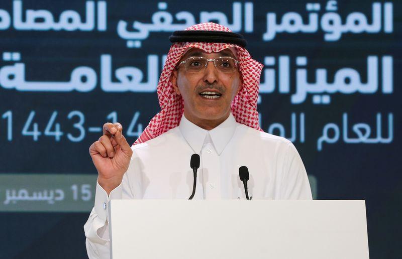 FILE PHOTO: Saudi Minister of Finance Mohammed al-Jadaan gestures as he speaks during a news conference to announce the country's 2021 budget, in Riyadh, Saudi Arabia December 15, 2020. REUTERS/Ahmed Yosri/File Photo
