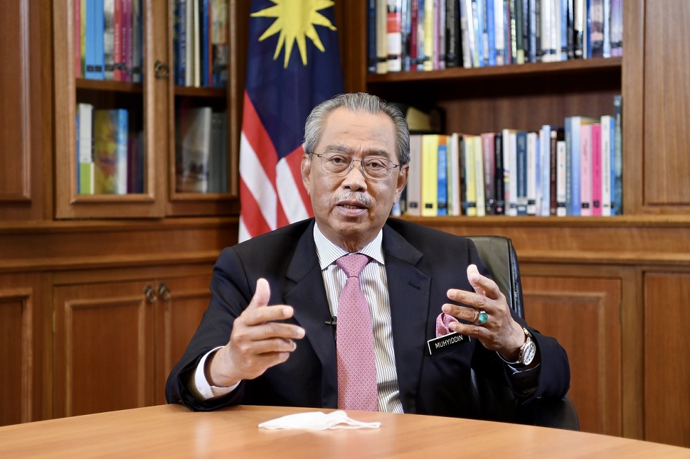 Prime Minister Tan Sri Muhyiddin Yassin delivers a speech during the launch of the special terrestrial Education TV channel, DidikTV Kementerian Pendidikan Malaysia, in Putrajaya February 17, 2021. u00e2u20acu201d Bernama