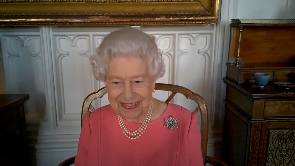 Britain's Queen Elizabeth speaks via video call to health leaders delivering the Covid-19 vaccine across England, Scotland, Wales and Northern Ireland, London, Britain February 25, 2021. u00e2u20acu2022 Handout from Buckingham Palace via Reuters