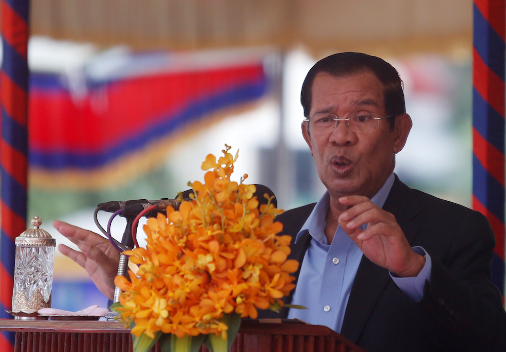 Cambodiau00e2u20acu2122s Prime Minister Hun Sen speaks during a groundbreaking ceremony of the Project for Flood Protection, donated by Japan, in Phnom Penh, Cambodia, March 4, 2019. u00e2u20acu201d Reuters picnn
