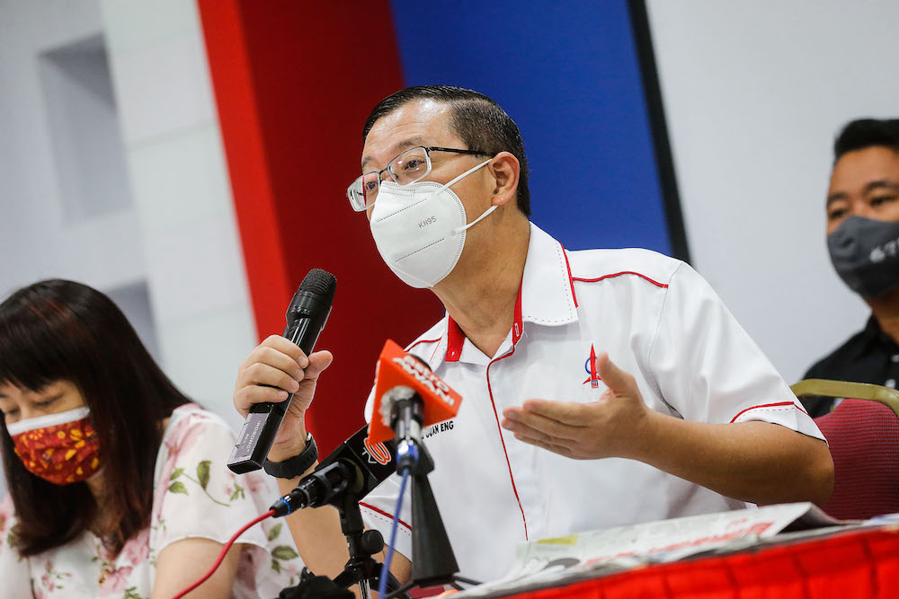 DAP Secretary General Lim Guan Eng speaks to the press at a press conference in Wisma DAP, George Town March 8, 2021. u00e2u20acu201d Picture by Sayuti Zainudin