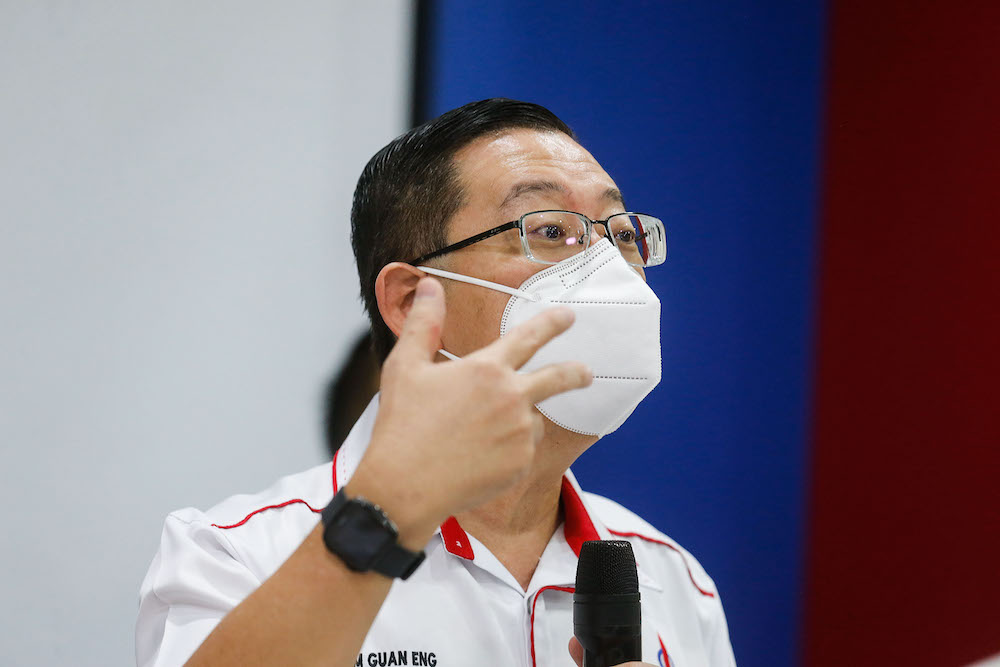 DAP Secretary General Lim Guan Eng speaks to the press at a press conference in Wisma DAP, George Town March 8, 2021. u00e2u20acu201d Picture by Sayuti Zainudin