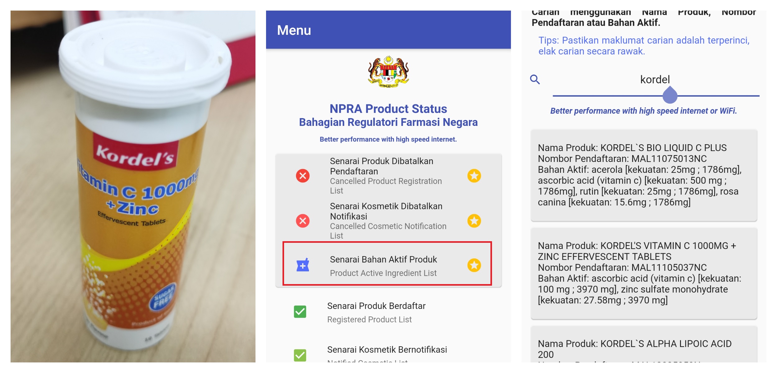 点击Senarai Bahan Aktif Produk（或 Product Active Ingredient List），并输入产品名称或注册号码即可。、精彩大马制图-