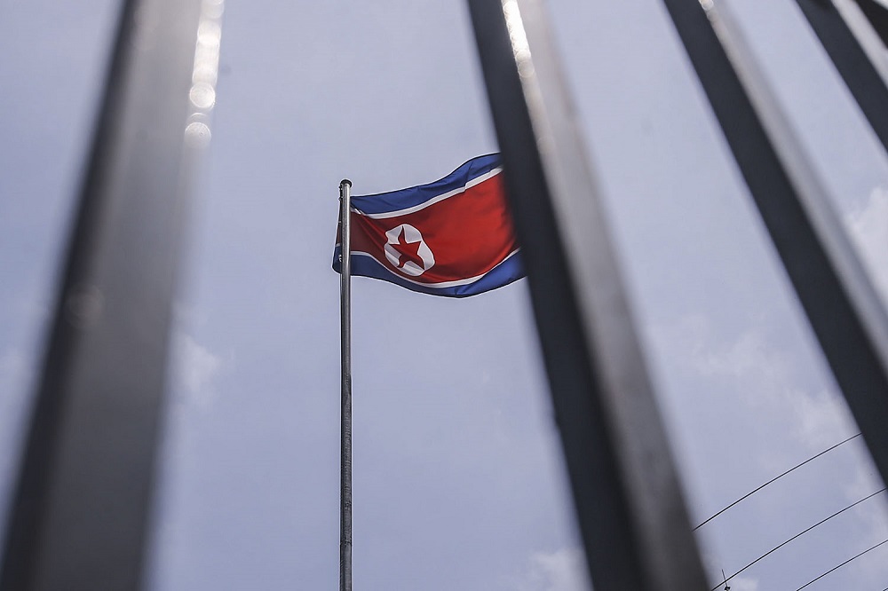 A North Korean flag is pictured at the North Korean embassy in Damansara Heights, Kuala Lumpur March 20, 2021. u00e2u20acu201d Picture by Hari Anggara
