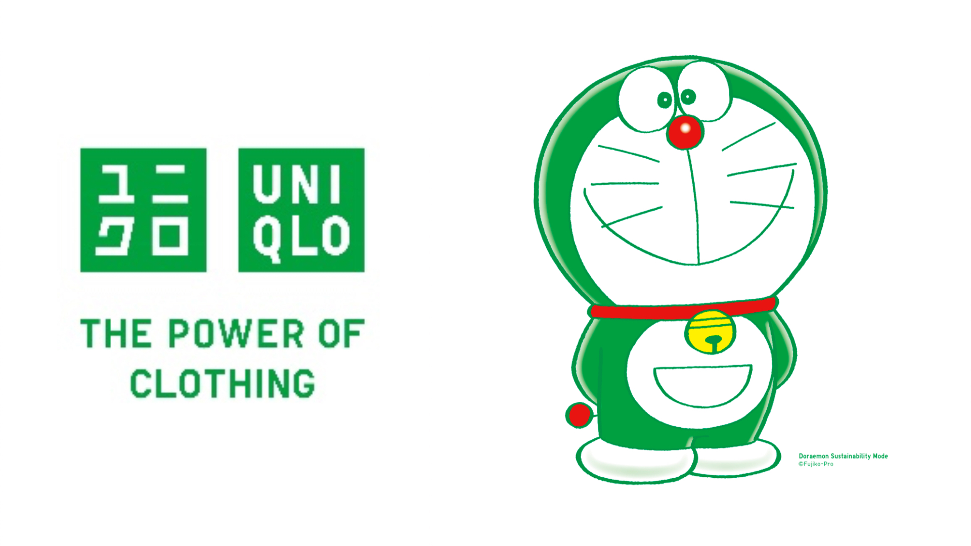 哆啦A梦和优衣库标志换成绿色，更凸显了公司加速推进可持续发展的决心。-图由优衣库提供- 