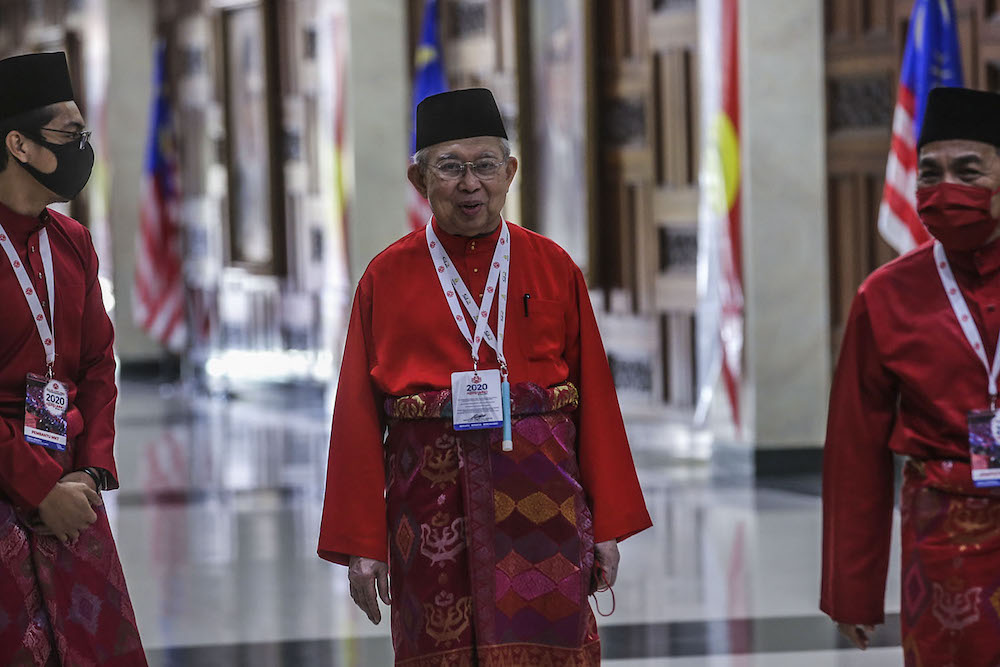 Gua Musang MP Tan Sri Tengku Razaleigh Tengku Mohd Hamzah is pictured at Umnou00e2u20acu2122s general assembly in Kuala Lumpur March 28, 2021. u00e2u20acu2022 Picture by Hari Anggara.nnn