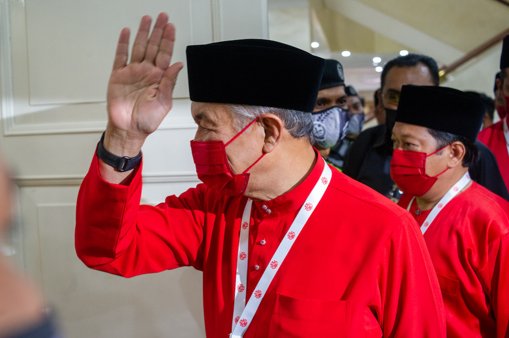 Umno president Datuk Seri Zahid Hamidi is pictured at the 2020 Umno annual general meeting in Kuala Lumpur on March 28, 2021. u00e2u20acu2022 Picture by Shafwan Zaidonnn