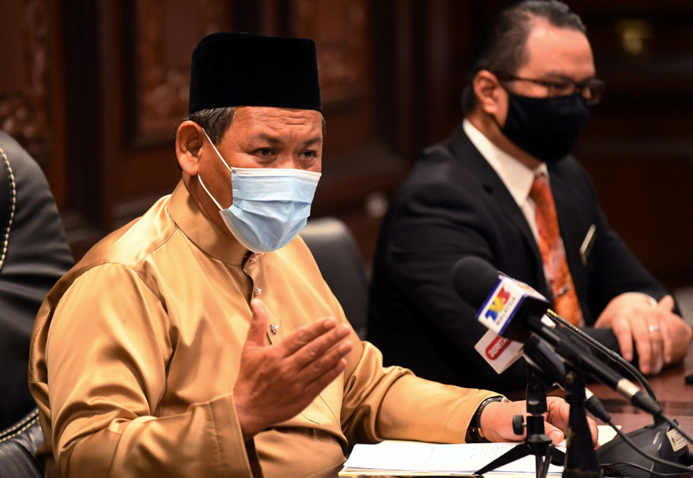 Mentri Besar Datuk Seri Aminuddin Harun speaks at a press conference in Seremban, March 5, 2021. u00e2u20acu201d Bernama pic 