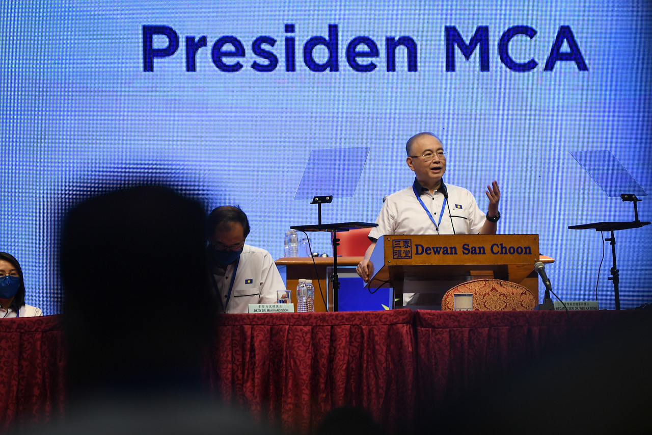 MCA president Datuk Seri Dr Wee Ka Siong delivering his speech during the 67th MCA general assembly at Wisma MC, March 7, 2021. u00e2u20acu201d Bernama pic