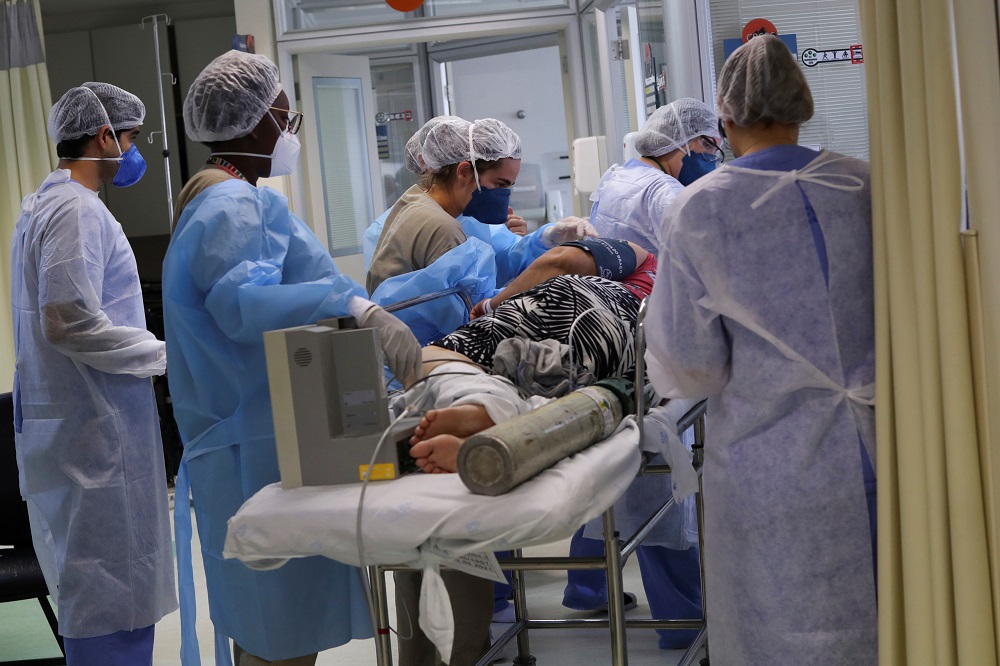 A Covid-19 positive patient is transferred to the Intensive Care Unit (ICU) of Hospital Sao Paulo in Sao Paulo, Brazil March 17, 2021. u00e2u20acu2022 Reuters pic