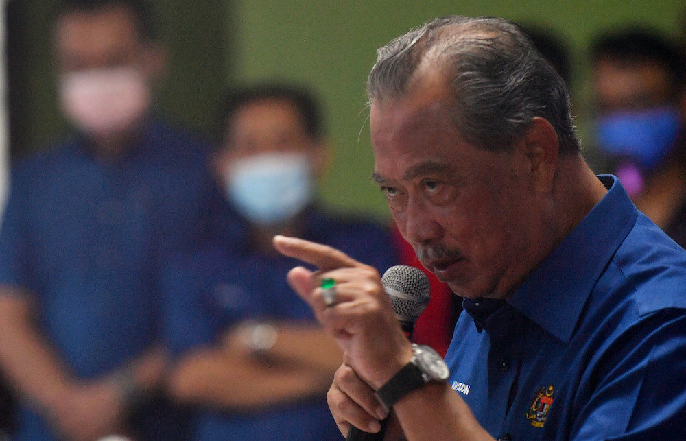 Tan Sri Muhyiddin Yassin at an event in Sungai Terap in Johor, March 27, 2021. u00e2u20acu201d Bernaman picn