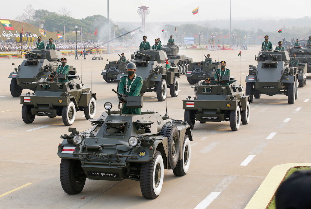 Military personnel participates in a parade on Armed Forces Day in Naypyitaw, Myanmar, March 27, 2021. u00e2u20acu201d Reuters pic