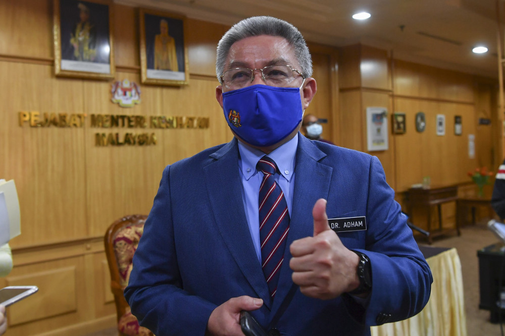 Health Minister Datuk Seri Dr Adham Baba during a press conference in the presence of Minister in the Prime Ministeru00e2u20acu2122s Department (Parliament and Law) Datuk Seri Takiyuddin Hassan at the Health Ministry March 3, 2021. u00e2u20acu201d Bernama pic 