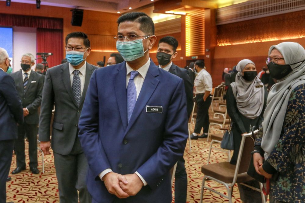 Minister of International Trade and Industry (Miti) Datuk Seri Azmin Ali is pictured during the monthly assembly with staff at Menara Miti, Kuala Lumpur March 10, 2021. u00e2u20acu201d Picture by Ahmad Zamzahuri