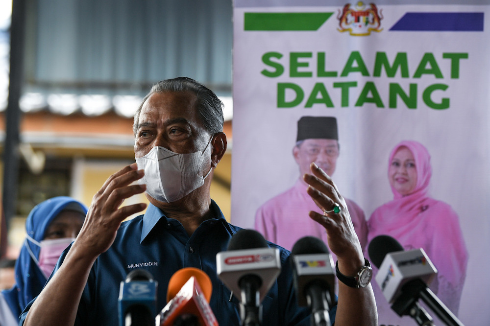 Prime Minister Tan Sri Muhyiddin Yassin speaks during a press conference after visiting the Vaccine Administration Centre at the Kampung Gial Health Clinic, Arau March 5, 2021. u00e2u20acu201d Bernama pic 