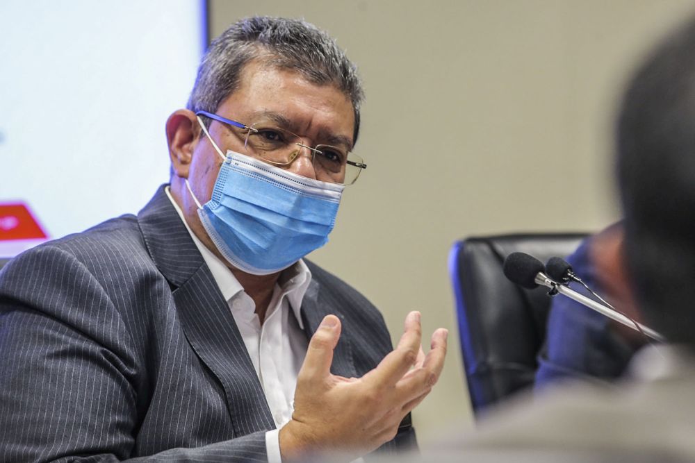 Datuk Saifuddin Abdullah speaks during a press conference on the Emergency Ordinance in Putrajaya March 12, 2021. u00e2u20acu201d Picture by Hari Anggara