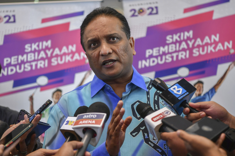 Youth and Sports Minister Datuk Seri Reezal Merican Naina Merican speaks to reporters after launching the Sports Industry Financing Scheme at the Ministry of Youth and Sports in Putrajaya, March 11, 2021. u00e2u20acu201d Bernama picn