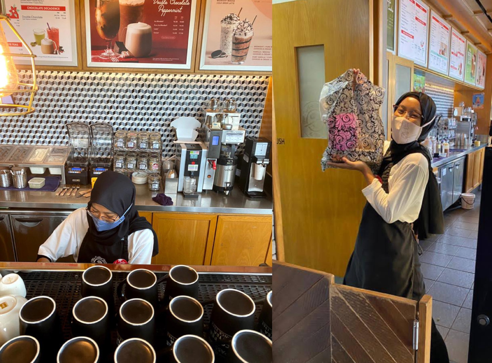 航空业去年受到疫情影响后，阿妮莎就兼职咖啡师，以维持生计。-亚航提供-