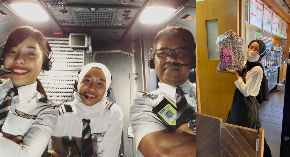 (From left) Safia Amira Abu Bakar and her sister Safia Anisa have been taking on alternative jobs to support their family as their father is set to retire soon. u00e2u20acu201d Picture courtesy of AirAsia