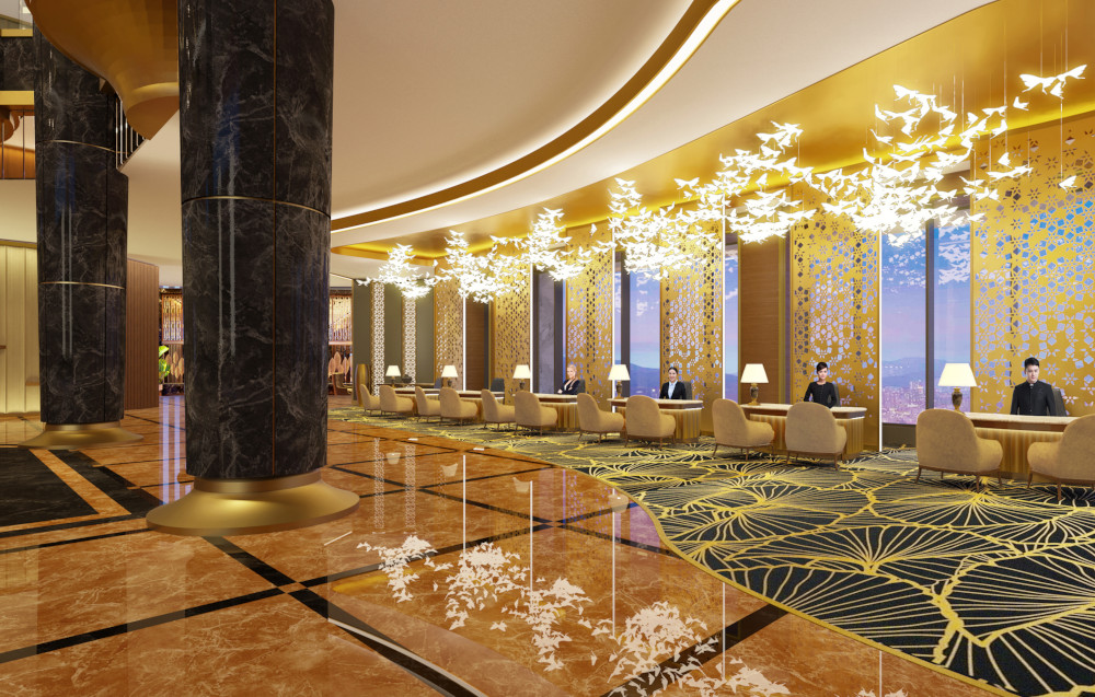 酒店大厅翻新后，将会采用金色、大理石和大型吊灯的和谐设计。-Sunway Resort供图-