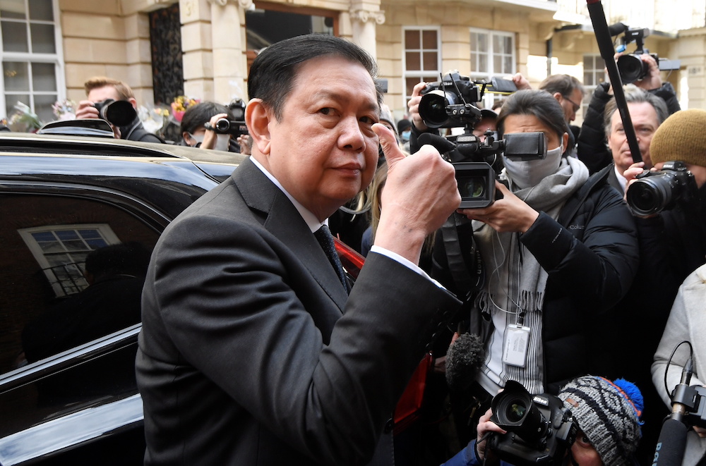 Myanmar's ambassador Kyaw Zwar Minn gestures outside the Myanmar Embassy, after he was locked out of the embassy in London April 8, 2021. u00e2u20acu201d Reuters pic