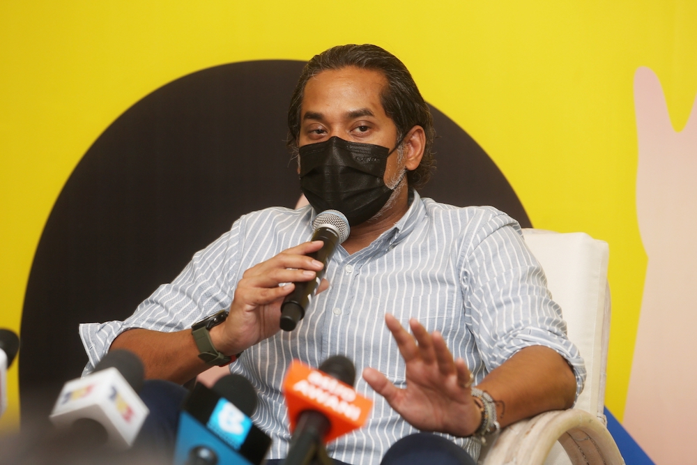 Khairy Jamaluddin speaks to the media after the launch of  CHAMPSu00c2u00ae-NASOM Autism Awareness campaign in Subang April 9, 2021. u00e2u20acu201d Picture by Choo Choy May