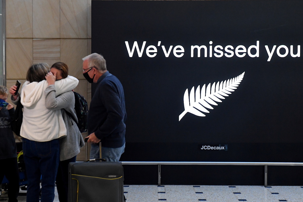 New Zealand travellers are seen as quarantine-free travel between Australia and New Zealand begins, at Sydney International Airport, Australia April 19, 2021. u00e2u20acu201d AAP Image/Mick Tsikas handout via Reuters