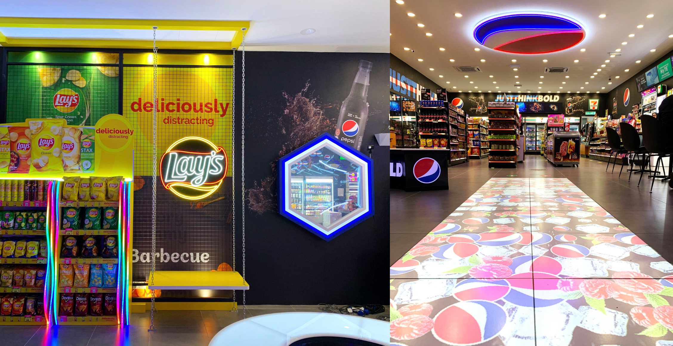 店内装潢除了采用醒目的霓虹灯，还特设拍照打卡位置。-图摘自7-Eleven脸书专页/精彩大马制图-