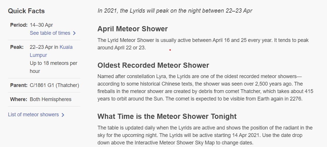 由于今年并非天琴座的大爆发期,因此每小时可观测的流星雨约18颗左右。