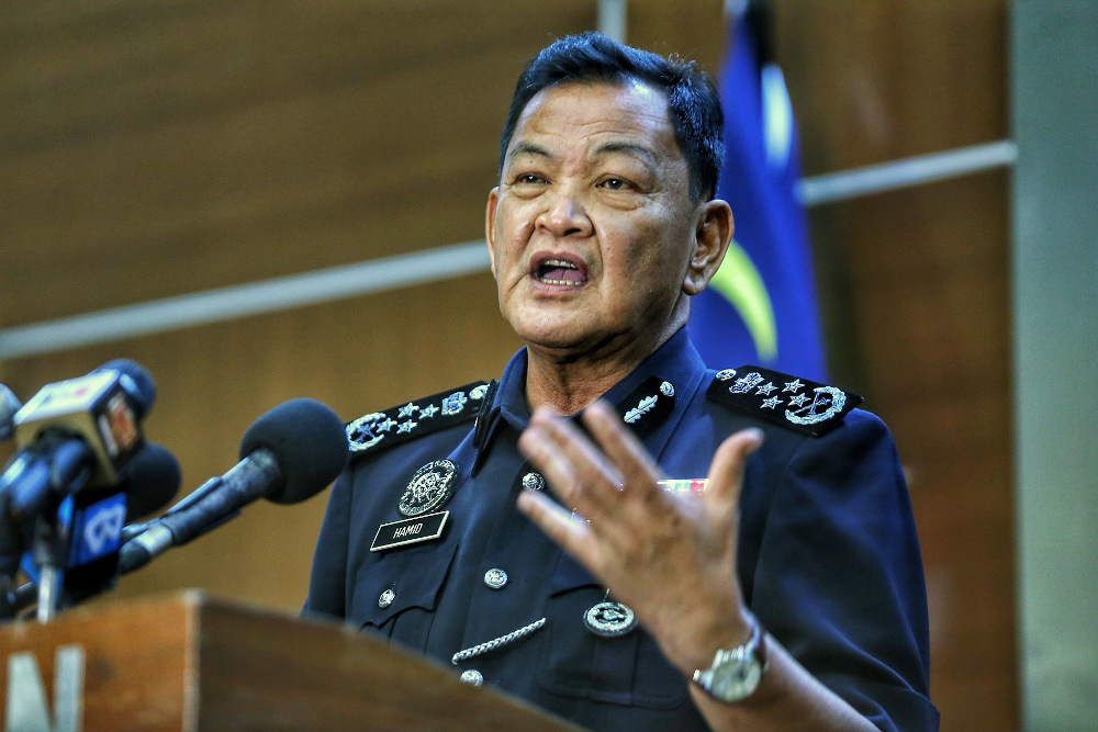 Outgoing Inspector-General of Police Tan Sri Abdul Hamid Bador speaks at his last press conference in Bukit Aman, April 30, 2021. u00e2u20acu201d Picture by Ahmad Zamzahuri