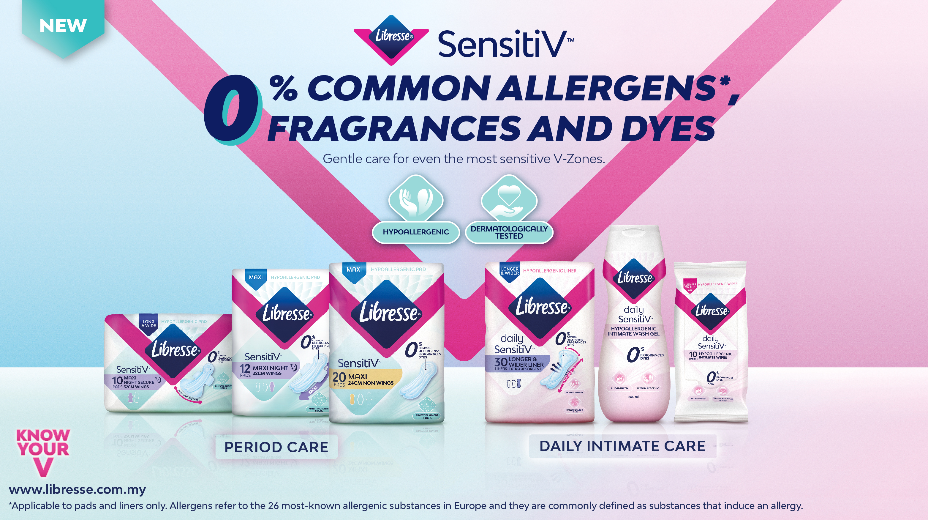 此完整系列产品包含卫生棉、护垫、清洗液和湿纸巾，为私密处提供最温和细致的呵护。-Libresse®提供-