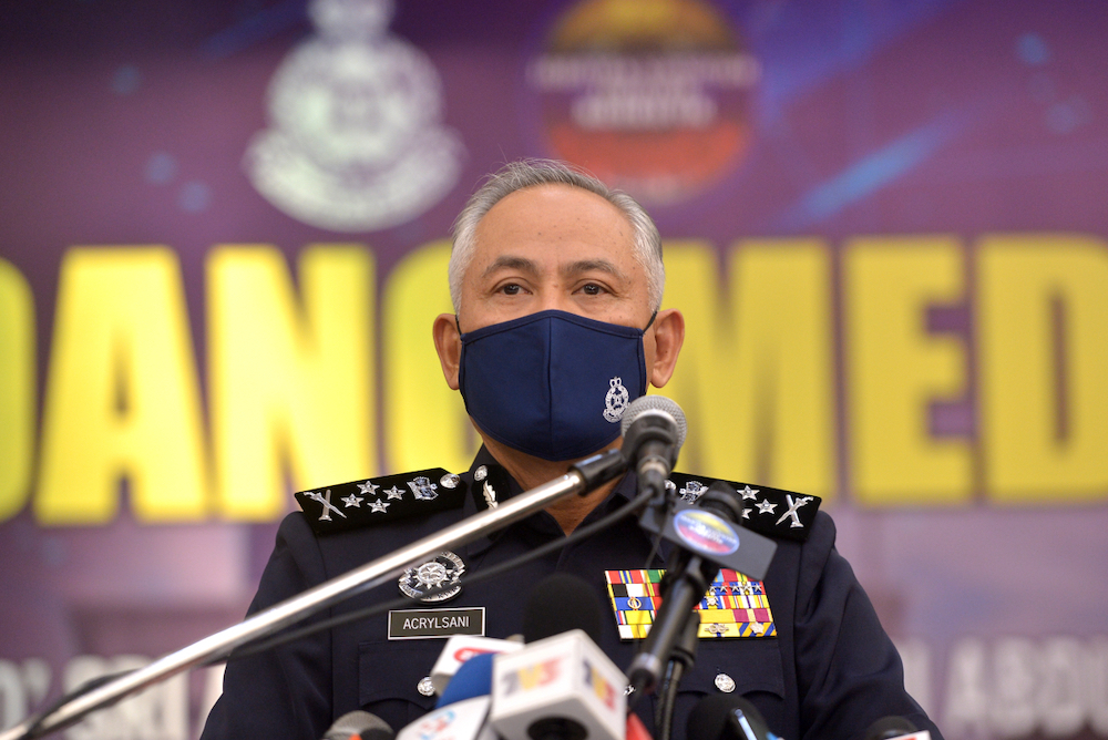 Deputy Inspector-General of Police (IGP) Datuk Seri Acryl Sani Abdullah Sani speaks during a press conference after the narcotics department carried out a raid on two illegal drug labs in IPK Shah Alam April 26, 2021. u00e2u20acu201d Picture by Miera Zulyana