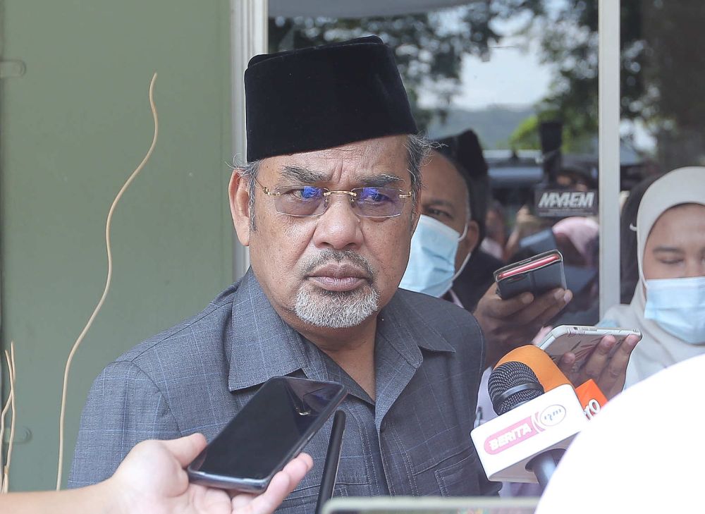 Datuk Seri Tajuddin Abdul Rahman speaks to the members of the press after attending the launch of Taj International Collegeu00e2u20acu2122s TT Hall in Ipoh April 14, 2021. u00e2u20acu201d Picture by Farhan Najibnn