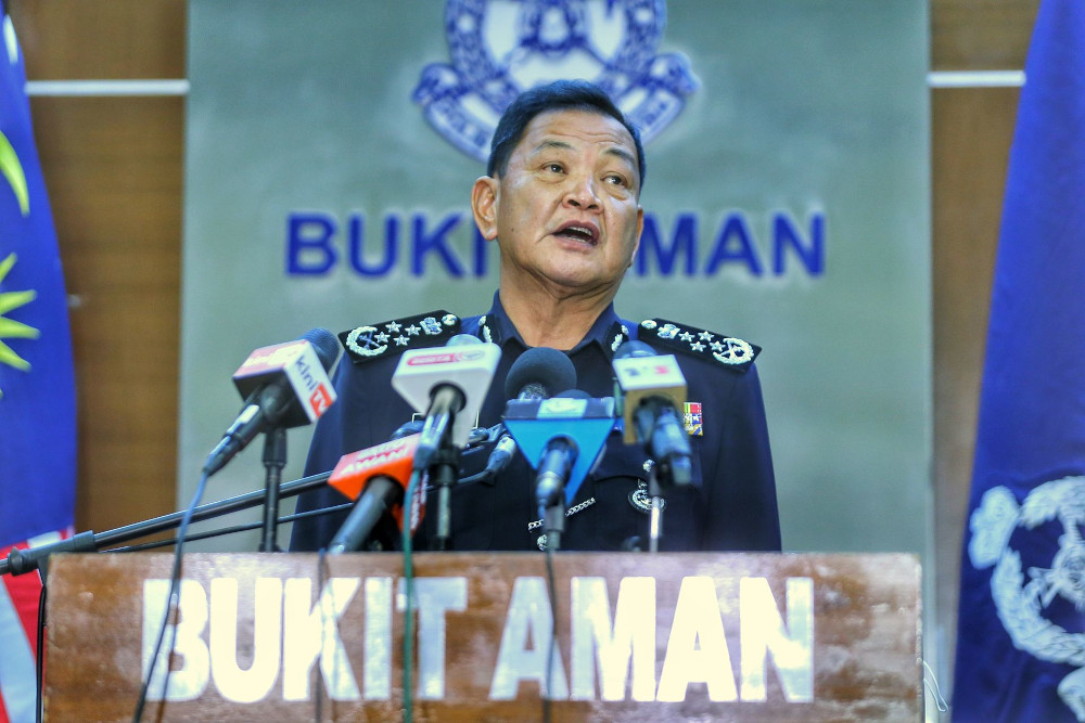 Outgoing Inspector-General of Police Tan Sri Abdul Hamid Bador speaks at his last press conference in Bukit Aman, April 30, 2021. u00e2u20acu201d Picture by Ahmad Zamzahuri