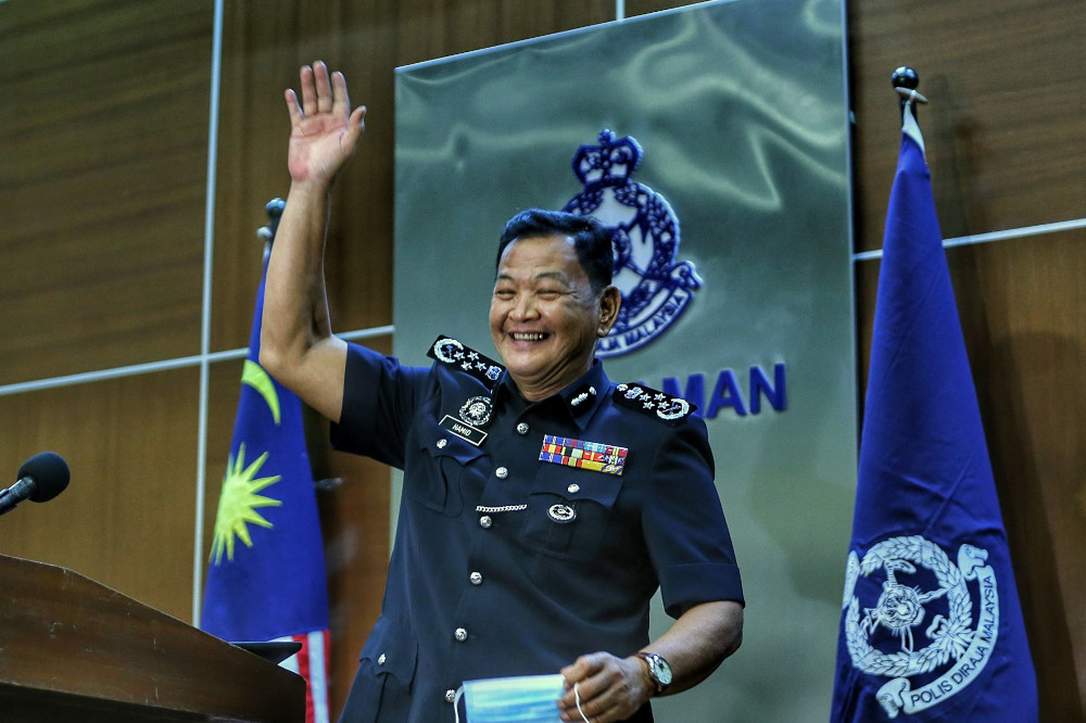 Inspector-General of Police Tan Sri Abdul Hamid Bador during his last press conference at Bukit Aman. He is set to retire when his contract expires on May 3, after serving two years as police chief April 30, 2021. u00e2u20acu201d Picture by Ahmad Zamzahuri