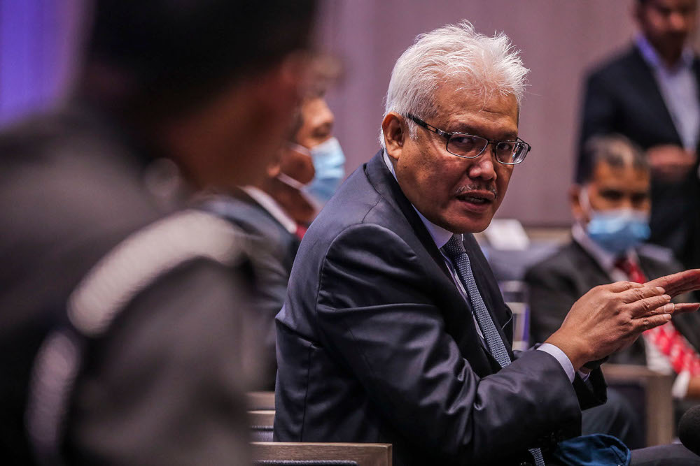 Home Minister Datuk Seri Hamzah Zainudin speaks to the media during the launch of the new National Immigration Systems at Hilton Kuala Lumpur April 8, 2021. u00e2u20acu2022 Picture by Hari Anggara