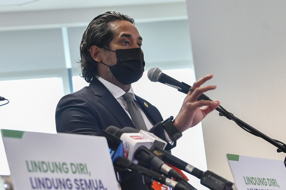 Khairy Jamaluddin, who leads the National Covid-19 Immunisation Programme (NIP) in a joint press conference with Health Minister Datuk Seri Dr Adham Baba, in Putrajaya, April 19, 2021. u00e2u20acu201d Bernama pic 