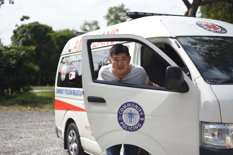 Social activist Kuan Chee Heng'su00c2u00a0ambulance service had to be temporarily suspended for sanitisation after it was used to send a Covid-19 patient to the hospital. -- Photo via Facebook/ Kuan Chee Heng