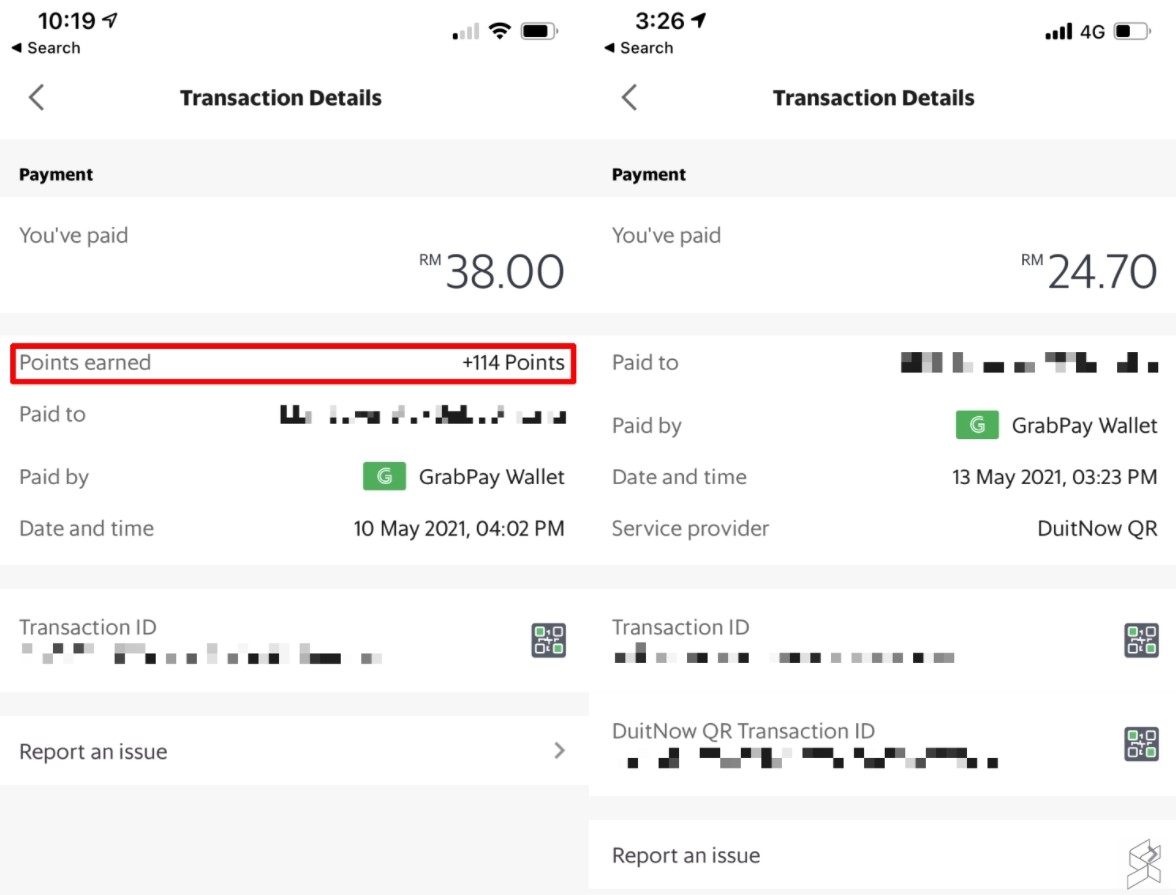 左图：使用Grab发行的DuitNow QR付款， 右图：使用Shopee发行的DuitNow QR付款。-图取自SoyaCincau-