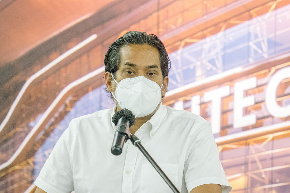 Minister of Science, Technology and Innovation Khairy Jamaluddin speaks during a press conference at the Malaysia International Trade and Exhibition Centre in Kuala Lumpur May 30, 2021. u00e2u20acu201d  Picture by Firdaus Latif