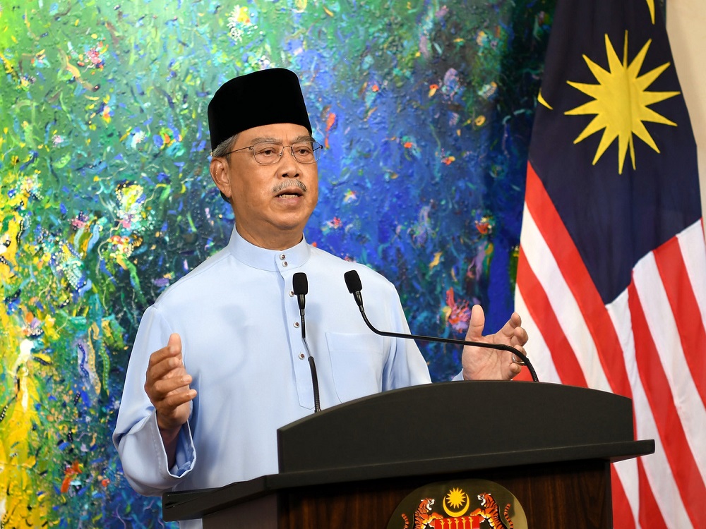 Prime Minister Tan Sri Muhyiddin Yassin delivering a special speech in conjunction with Aidilfitri celebration, in Putrajaya May 12, 2021. u00e2u20acu201d Bernama pic