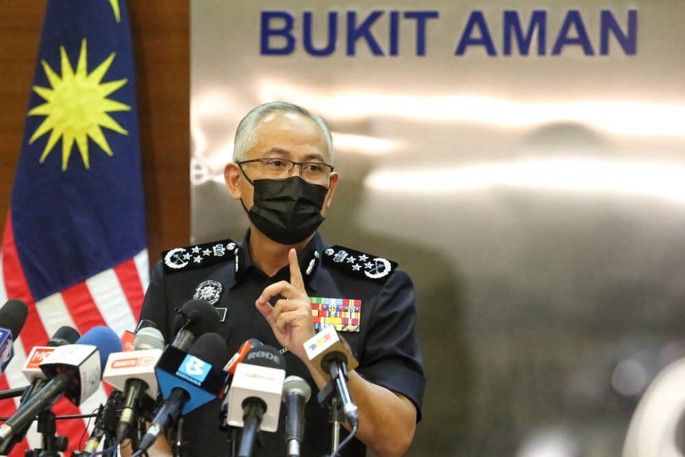 Inspector-General of Police Datuk Seri Acryl Sani Abdullah Sani speaking at a press conference in Bukit Aman, May 31, 2021. u00e2u20acu201d Picture by Choo Choy May 