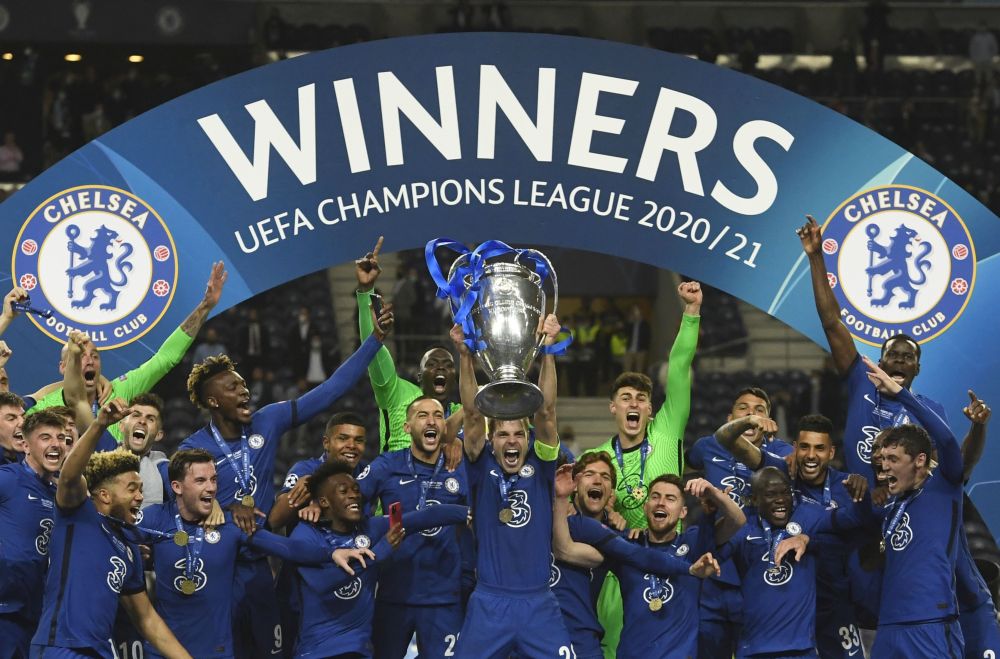 Chelsea's Timo Werner and Reece James celebrate after beating Manchester City to win the Champions League at Estadio do Dragao, Porto May 29, 2021. u00e2u20acu201d Reuters pic