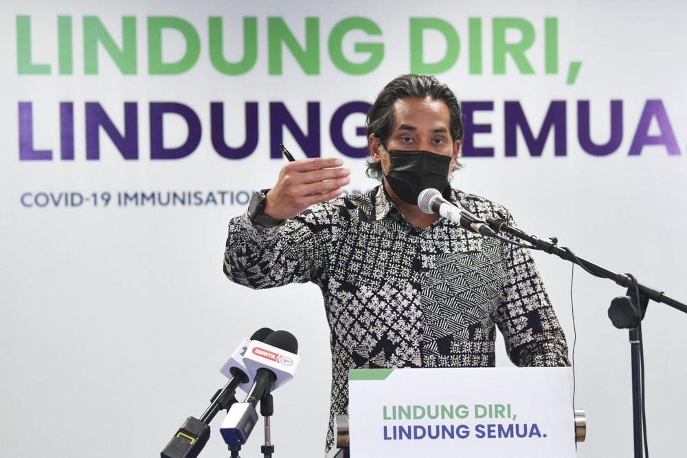 Minister of Science, Technology and Innovation Khairy Jamaluddin speaks during a press conference on the Hotspots Identification for Dynamic Engagement system in Putrajaya, May 4, 2021. u00e2u20acu201d Bernama pic 