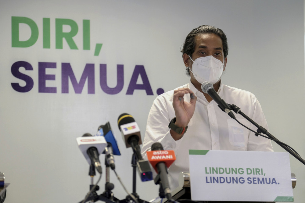 Science, Technology, and Innovation Minister Khairy Jamaluddin speaking during a joint news conference with the Health Ministry in Putrajaya, May 31, 2021. u00e2u20acu201d Bernama pic 
