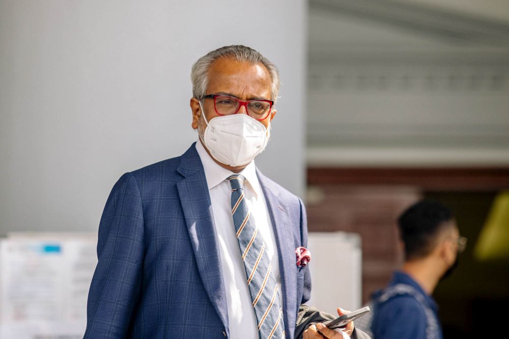 Lawyer Tan Sri Muhammad Shafee Abdullah is pictured at the Kuala Lumpur Court Complex May 24, 2021. u00e2u20acu201d Picture by Firdaus Latif