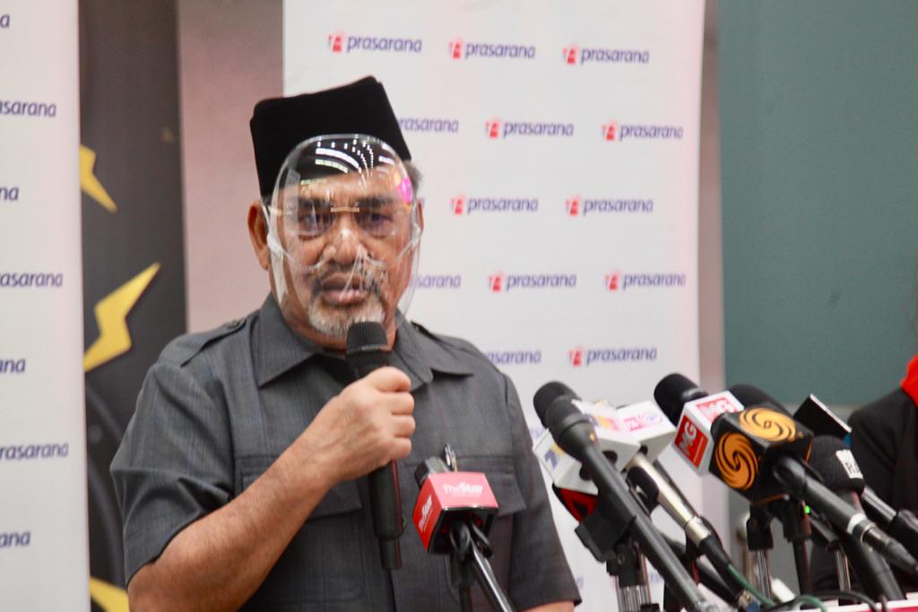 Prasarana chairman Datuk Seri Tajuddin Abdul Rahman addresses members of the media during a press conference in Kuala Lumpur May 25, 2021.