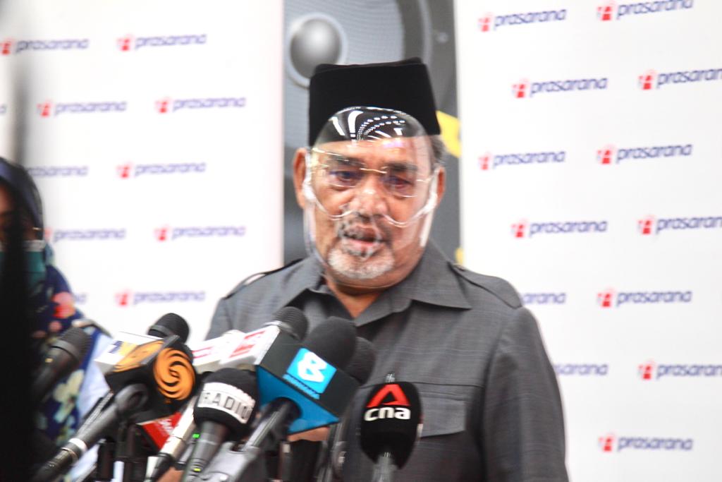 Prasarana chairman Datuk Seri Tajuddin Abdul Rahman addresses members of the media during a press conference in Kuala Lumpur May 25, 2021.