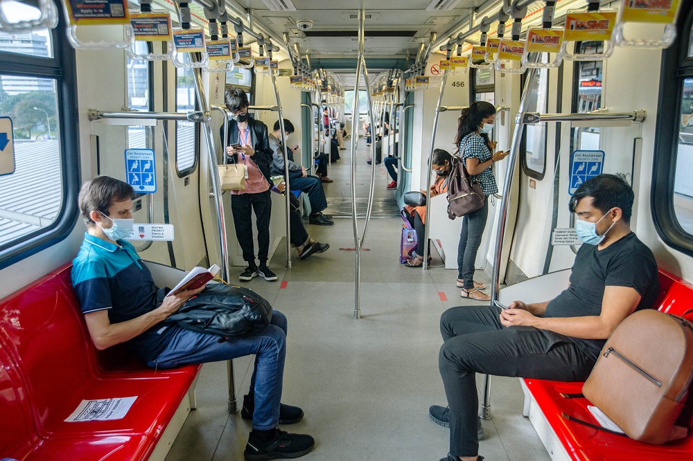 Passengers don face masks during a ride on the LRT train in Kuala Lumpur June 1, 2021. u00e2u20acu201d Picture by Firdaus Latif
