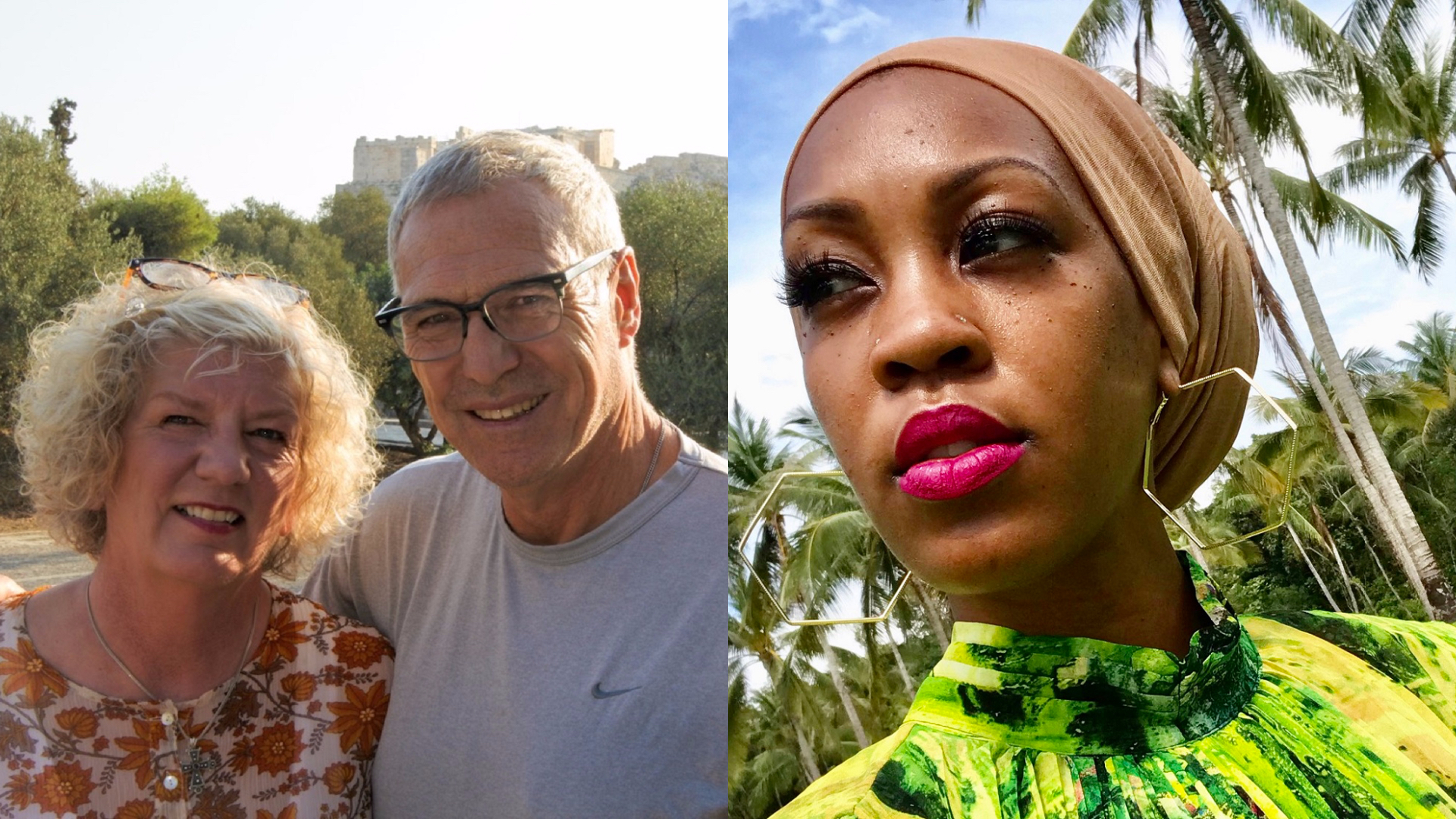 来自《The Senior Nomads》全职旅行者Debbie和Michael Campbell（左）以及旅行记者Imani Bashir（右）。-Airbnb提供-